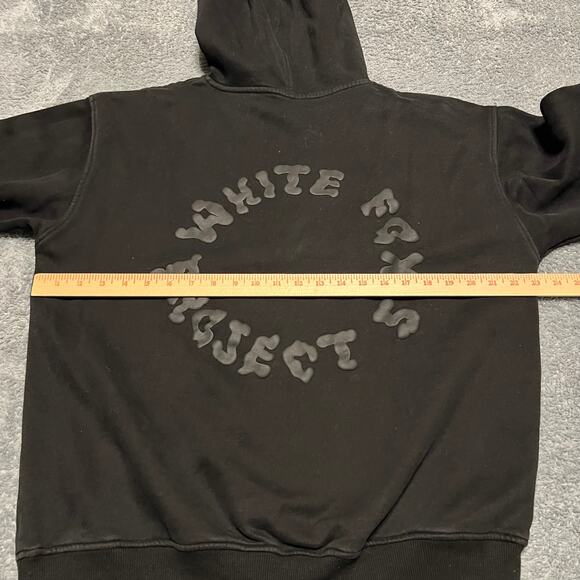 White Fox Project 5 Black Hoodie Mens Small Black on Black Logo Distressed - Picture 4 of 7